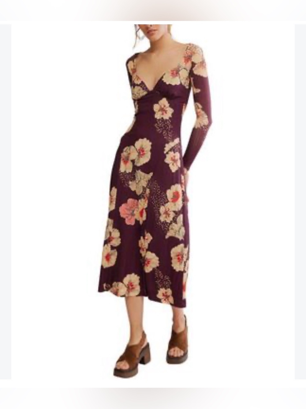 Free People Calla Boho Long Sleeve Cutout Maxi Dress NWT